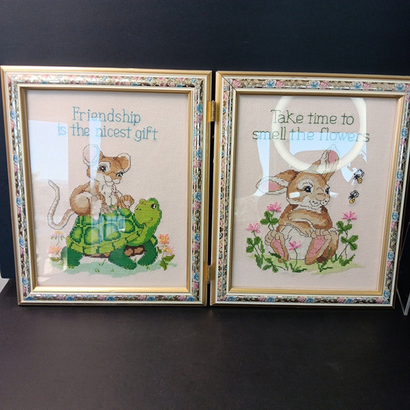 Needlepoint Finished In Frame Desk Decor Gorgeous! Turtle Rabbit Mouse Canada - Picture 14 of 16